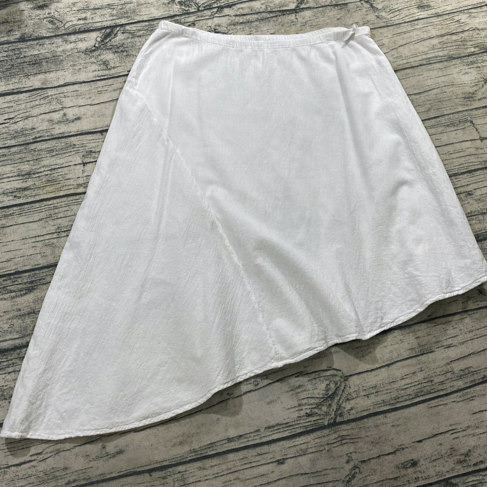 Dunes Womens L Relaxed Fashion Asymmetric Hem White Gauze‎ Skirt Knee Lagenlook